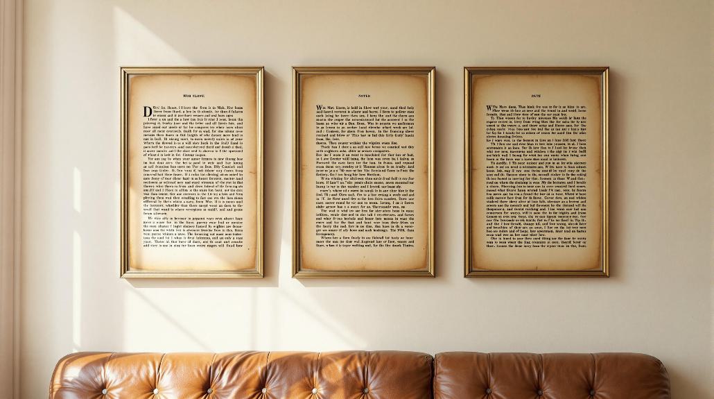 framed antique book pages