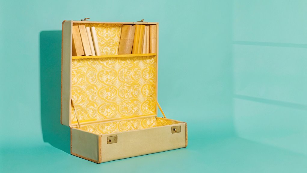 retro luggage book display