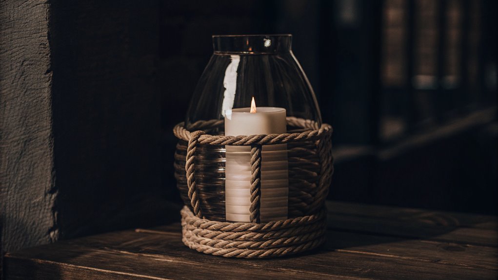 rope adorned hurricane lamps