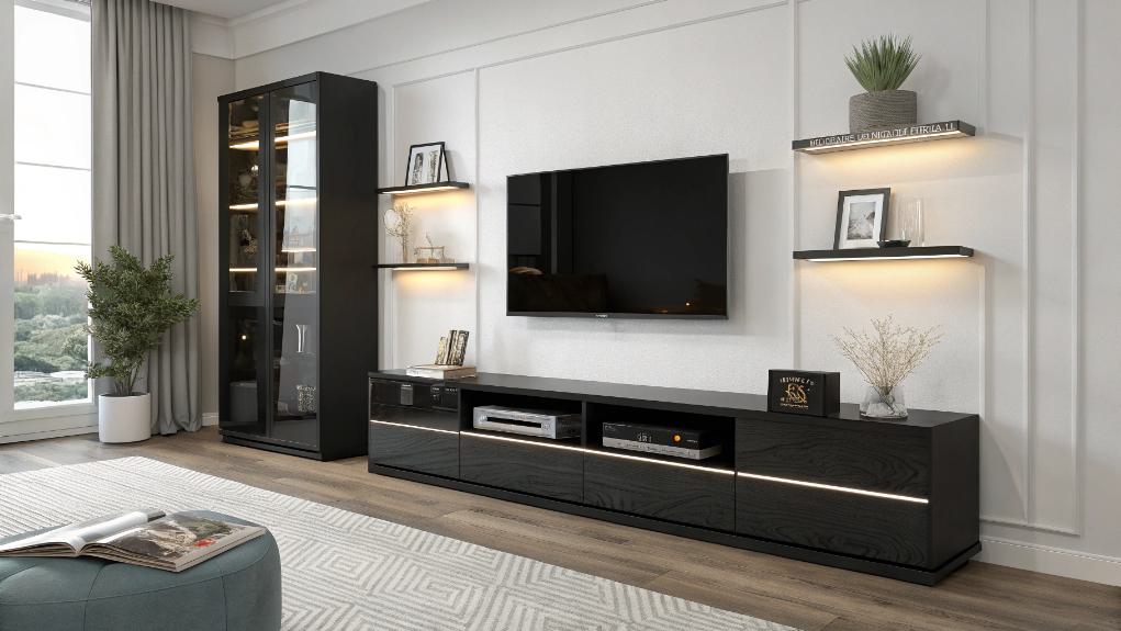 sleek black media furniture