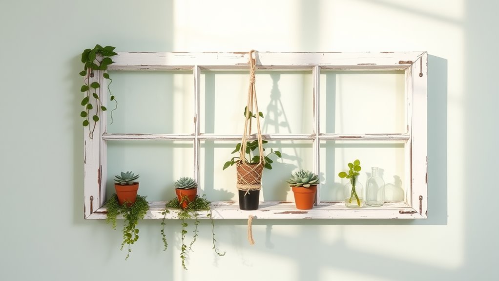 upcycled window frame shelves
